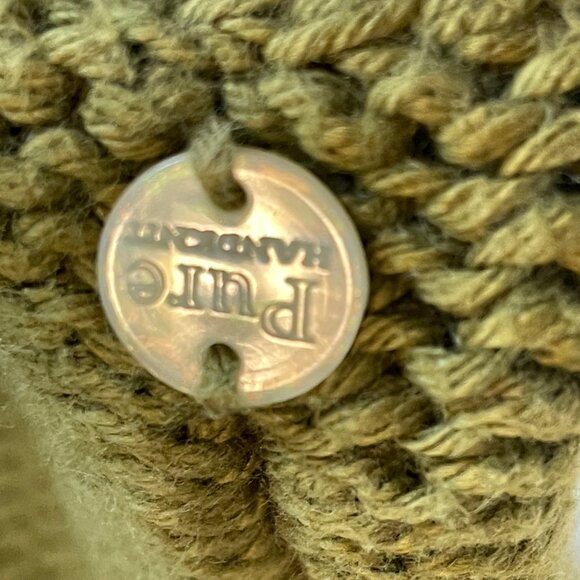 Pure Olive Green Knit Cardigan Sweater S/m Handknit Ribbed Sleeves Cable Knit - Picture 8 of 9